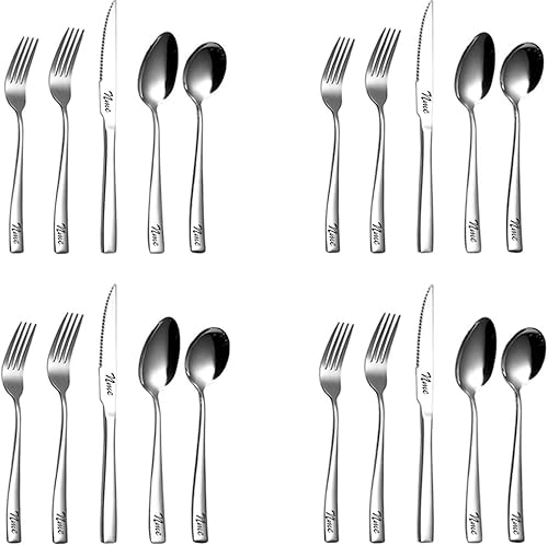Miniatura 2 de Juego de cubiertos personalizados, juego de cubiertos, incluye 4 cuchillos, 4 tenedores, 4 cucharas, pulido con espejo, los nombres personalizados