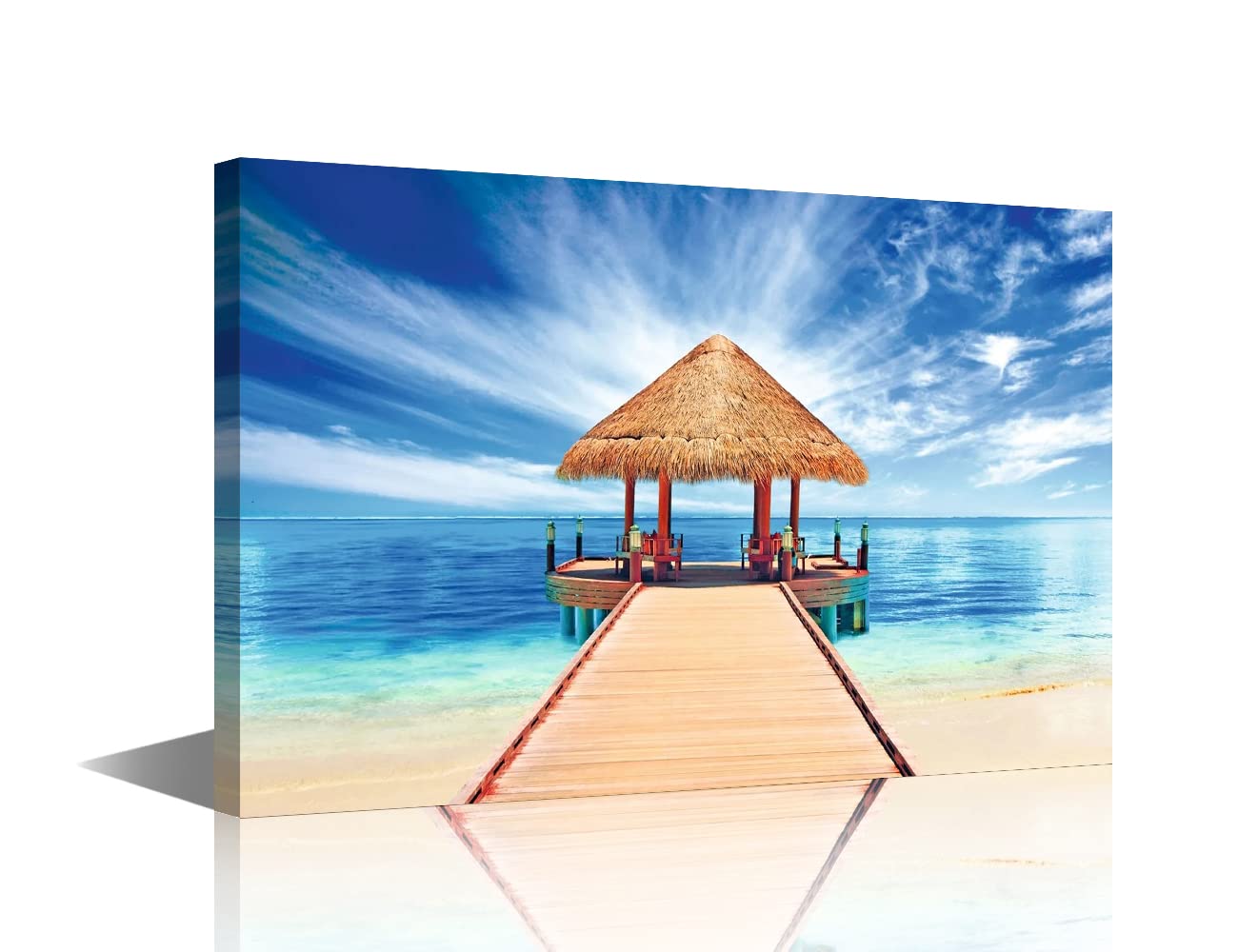 TISHIRON Canvas Wall Art Prints Maldives Resort Pavilion Landscape Painting Artwork for Living Room Bedroom Office Wall Decoration Scenery Framed Picture Decor Panel Ready to Hang 24X36in (60x90cm) โ image 1