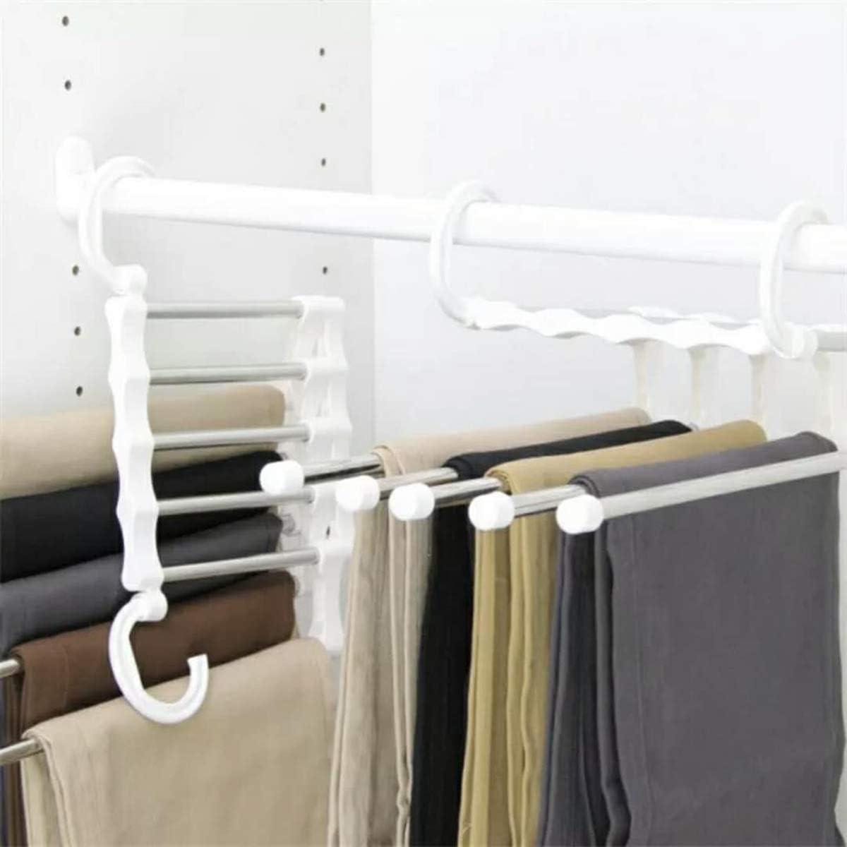 Hanging Type Non-Pleated Pants Rack, Towel Rack, Silk Towel Hook, Belt Hook, Creative Shape Saves 5 Times Space (White) (2nd Half Price)