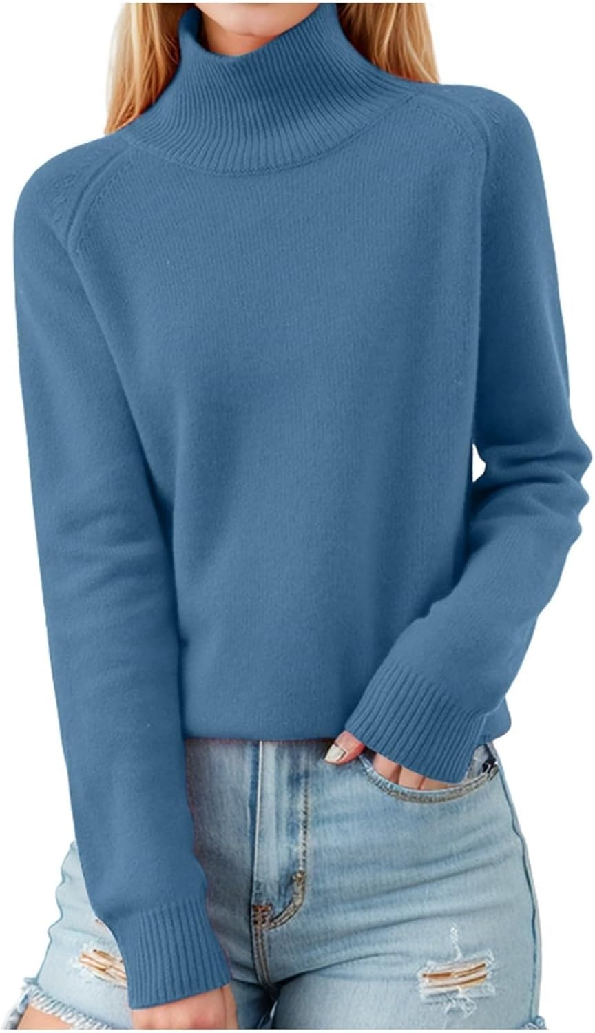Womens Turtleneck Long Sleeve Knit Sweater 2024 Black