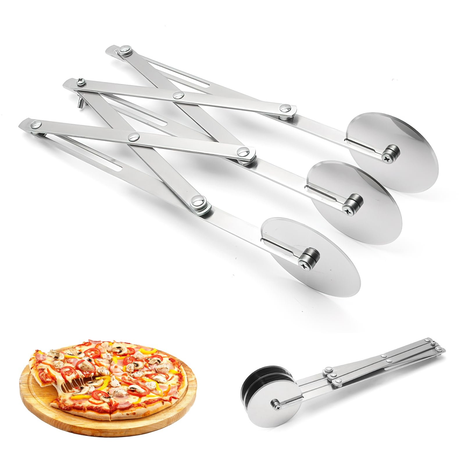 5 Räder Edelstahl Pizzaschneider, Teigschneider mit 5 Rad, Verstellbarer Pizzaschneide, Pizzaschneider Edelstahl Teigschneider Rad Teigschneider Gebäckschneider Werkzeug für Pizza, Kuchen (5 Räder)