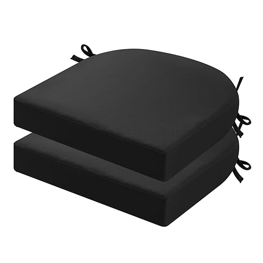 idee-home Outdoor Chair Cushions Set of 2, Thick 17" x 16" x 3" Patio Chair Cushions for Outdoor Furniture Waterproof with Ties, Outdoor Seat Cushion, Patio Chair Pads Dining Chair Black