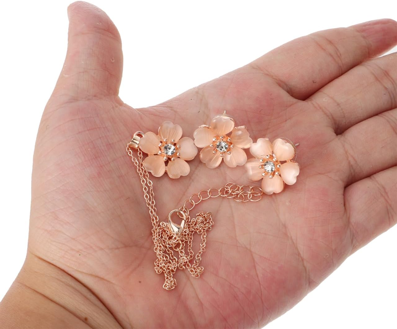 Holibanna Cherry Blossom Necklace Earrings Set Adjustable Chain Elegant Floral Jewelry for Women Girls