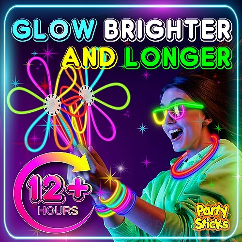 PartySticks 205pc Glow Sticks Bulk Party Supplies - Party Favors for Kids, Glow in The Dark Party Pack - Eye Glasses, Bracelets, & Necklaces - Easter Basket Essentials, Wedding Favors