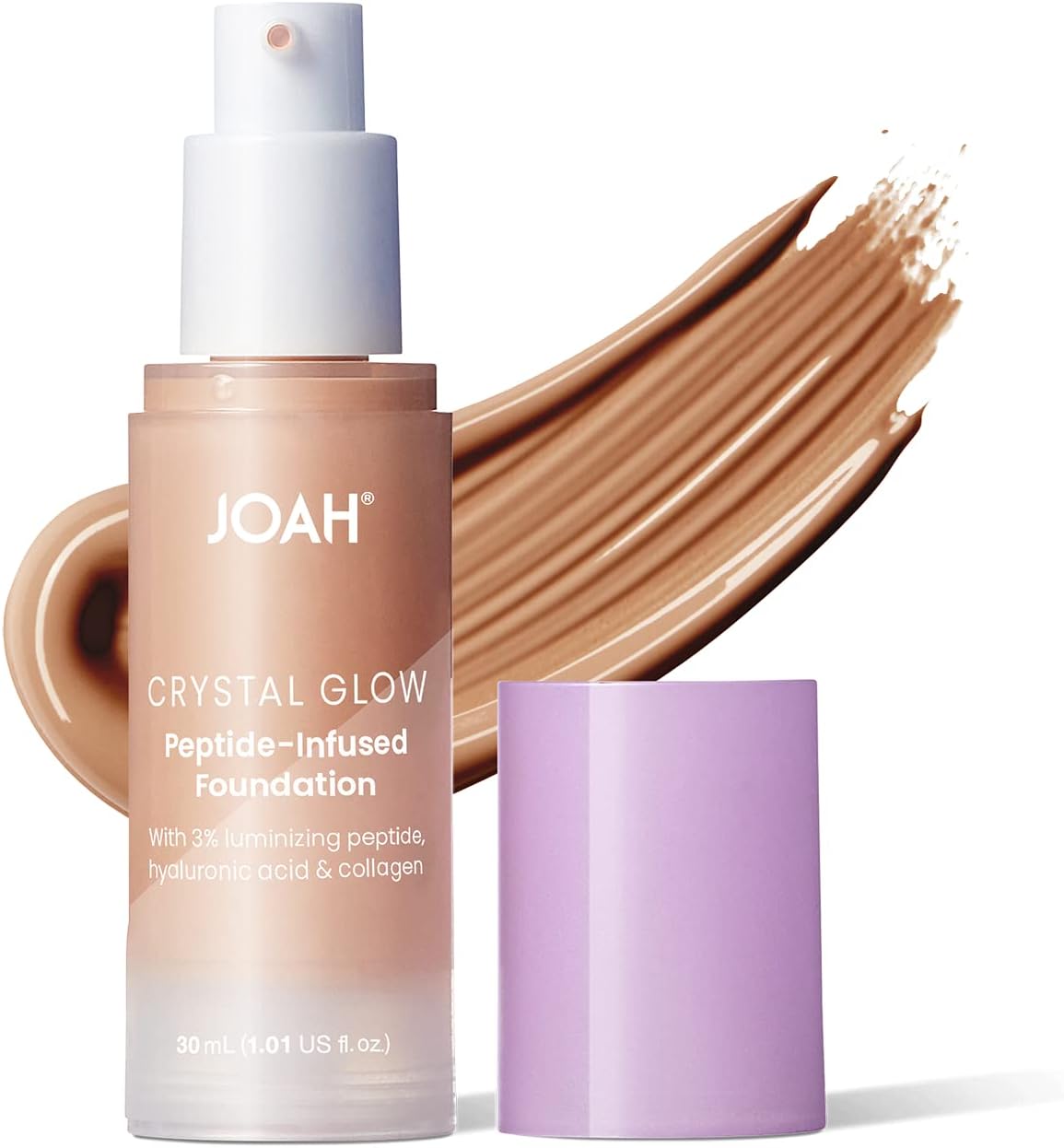 Crystal Glow Peptide-Infused Foundation, 2-in-1 Multitasking Korean Makeup with Blurring Face Primer, Luminizer, Hydration & Skin Defense for a Flawless Finish, 1.01 Oz, Medium Neutral