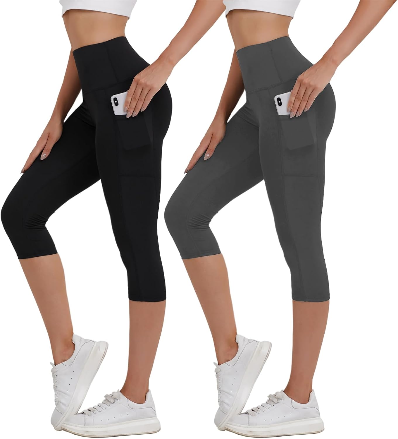 thumbnail: Merlvida Capri Leggings Dames – Hoge Taille, Ondoorzichtig, Met Zakken – Ideaal Voor Yoga, Sport & Daily Wear