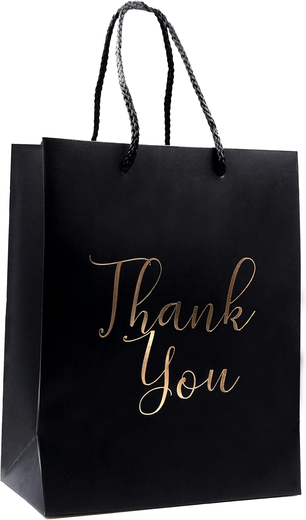 Thank You Gift Bags - 12-Pack Elegant Paper Favor Gift Bags with ‘’Thank You’’ in Gold Foil Printed Letters - Perfect for Birthday Party, Wedding Party, Baby Shower, Funeral 4"x 7"x 9" - Matt
