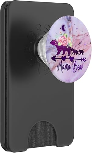 Miniatura 7 de Oso de mamá púrpura con dos cachorros sobre fondo rosa azul gris PopSockets intercambiable PopGrip