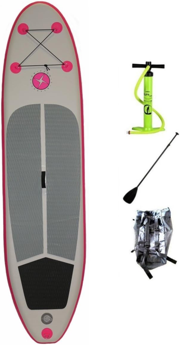 DDM Inflatable Paddle Board SUP - Complete with Paddle, Backpack, and Pump - Size 10'6"x30"x6" (Hot Pink)