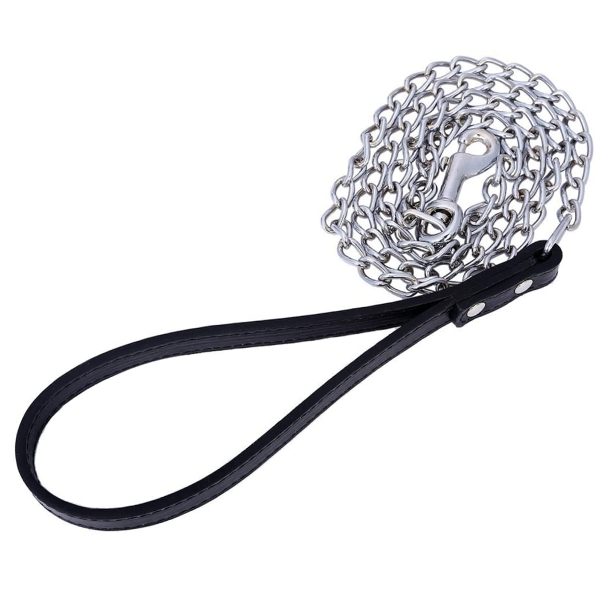 POPETPOP Metal Pet Leash with PU Handle Durable Black Dog Lead for Cats and Puppies Comfortable Grip Buckle Ring Attachment Suitable for All Breeds