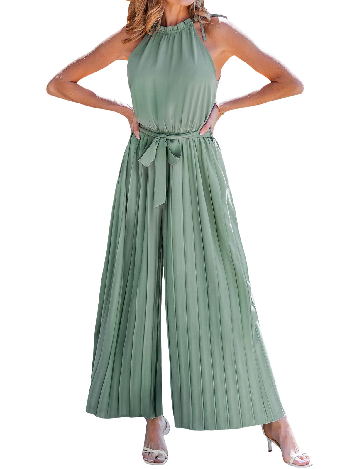 CUPSHE Combinaison dos nu sans manches pour femme, style vacances, barboteuse d'été à jambes larges, pantalon ample, respirant, lisse, tenue décontractée