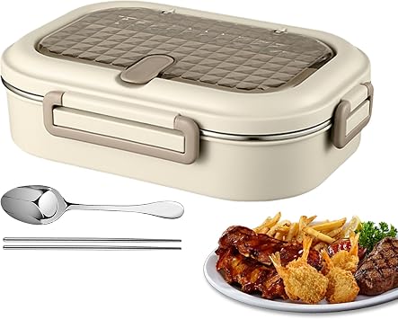 Insulated Lunch Box - Lunch Box for Kids - Odor Resistant, Warm, Leak Proof, Microwave Safe, Stainless Steel Divider Bowl with Spoon, Chopsticks, Beach, Backpacking, Hospital