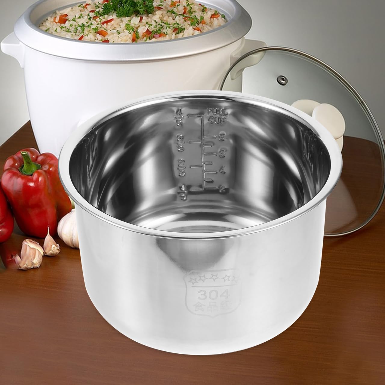 Alipis Arrocera y Excelente Transferencia de Calor Acero Inoxidable de 4l Olla Interior Reemplazable para Suministro de Reemplazo de Cocina Eficaz