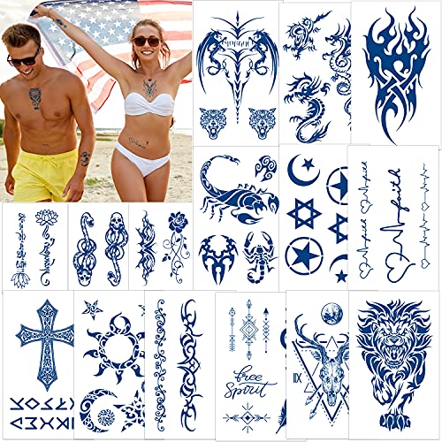 Konsait 48pcs Semi-Permanent Temporary Tattoos for Adult Men Women Kids, Waterproof Fake Tattoos Body Art Sticker Hand Neck Wrist Cover Up Set, Death Eater Dragon Anchor Elk Long-Lasting 1-2 Weeks