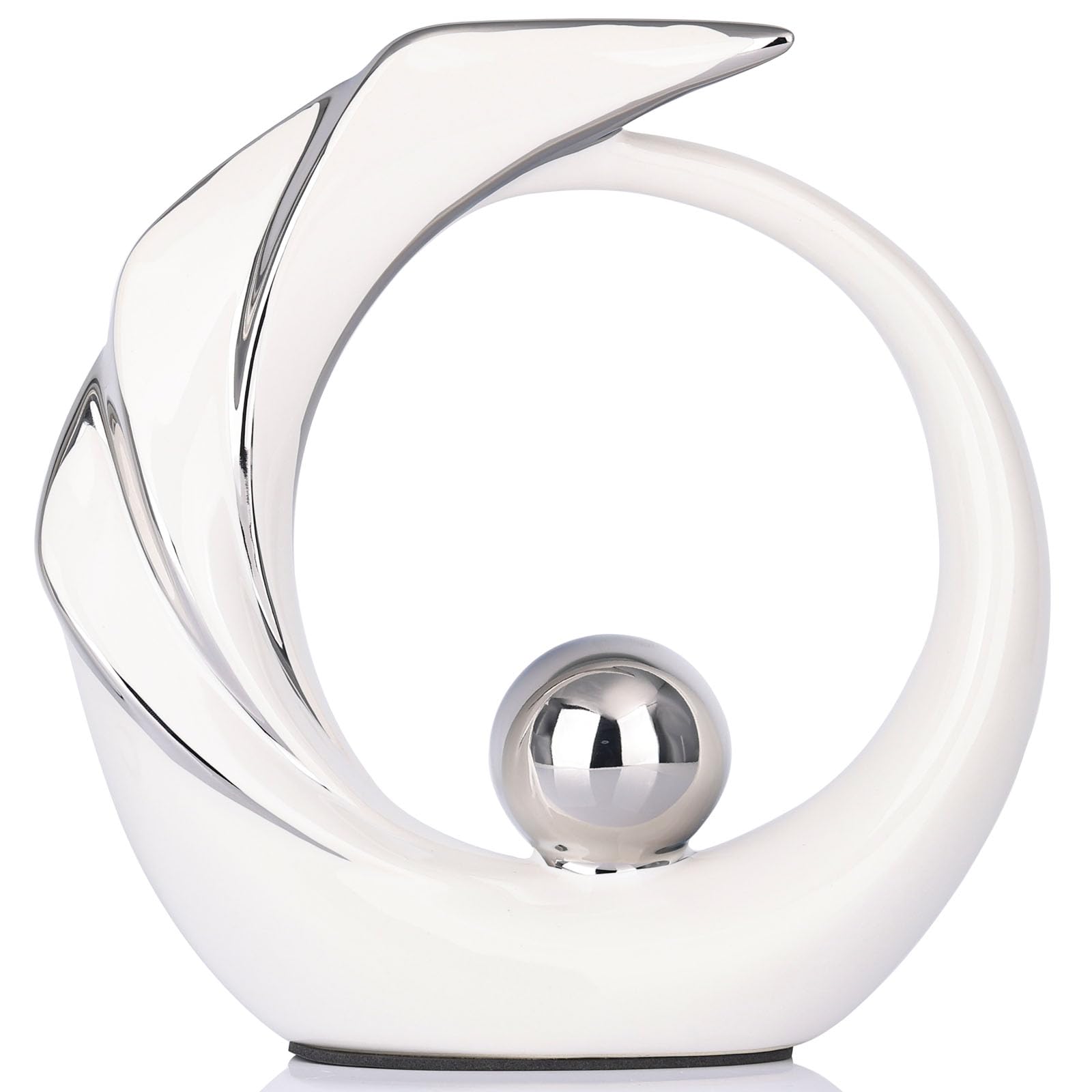 White with Silver Home Decor Accent, mid Century Modern Decor Dining Table Decorations White, Abstract Art Ceramic Statue for Center Pieces Decor Table, Bookshelf Decorative Objects