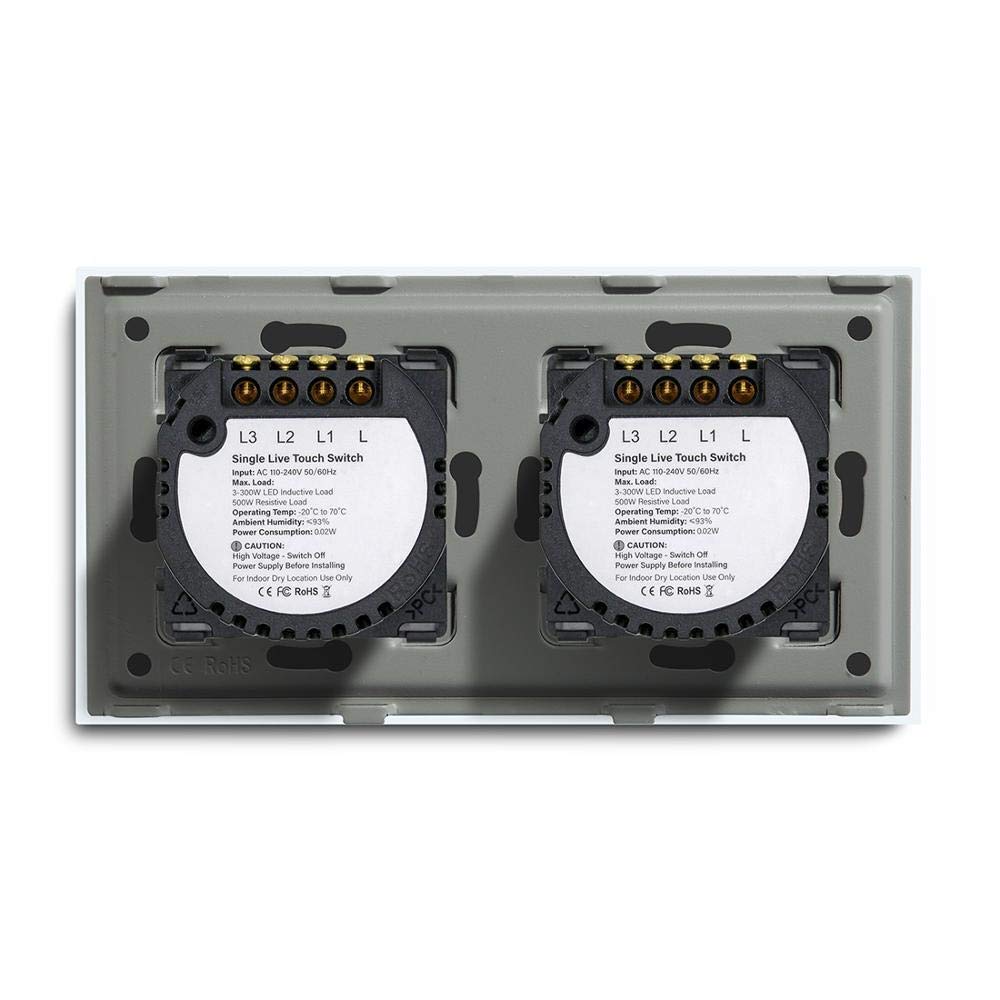 Interruptor Tactil, Interruptor Tactil Pared 6 Sensor táctil de pared de lujo de pandillas Interruptor para el interruptor de luz de 157 mm blanco Interruptor del panel de clase de cristal de oro negr