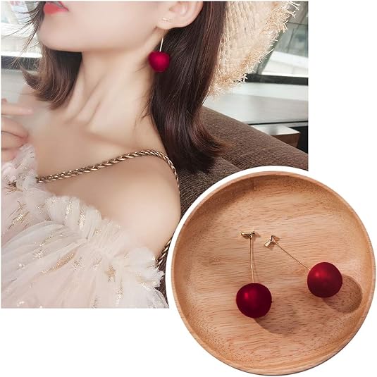 Red Cherry Earrings for Women, Dangle Style in a Gift Bag