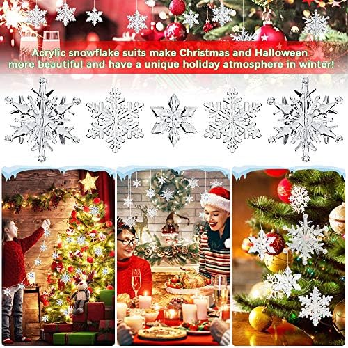 CODIRATO 35 PCS Acrylic Crystal Snowflakes Clear Glass Snowflake Ornaments Lightweight Hanging Snowflake with 1 Lanyard and 50 PCS Positioning Beads Xmas Tree Pendant for Christmas Decorations