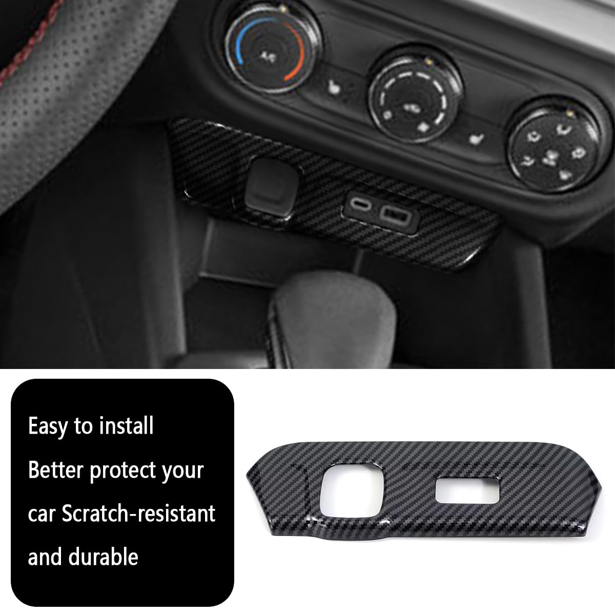 KELEIMAI Car Accessories Fit for Chevrolet TRAX 2024 2025 Interior Front Cigarette Lighter Socket USB Outlet Panel Cover Trim (Carbon Fiber) 1PCS ABS