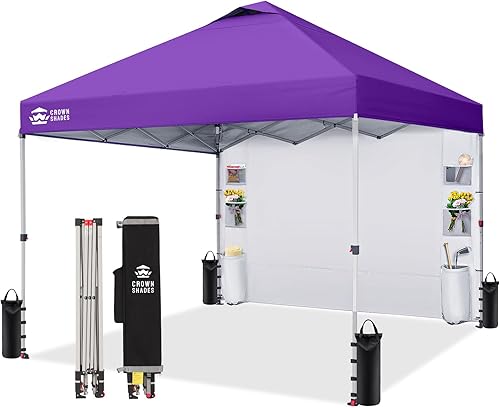 Miniatura 13 de CROWN SHADES Tienda de campaña con dosel, refugio portátil de 10 x 10 pies para exteriores con pared lateral de bolsillo, bloqueo central de empuje,