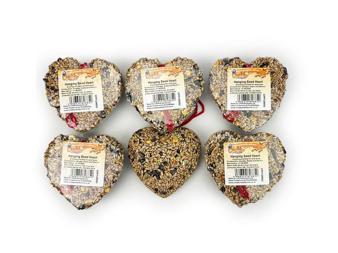 6 x Chubby Seed Heart Hanger 140g Wild Bird Food