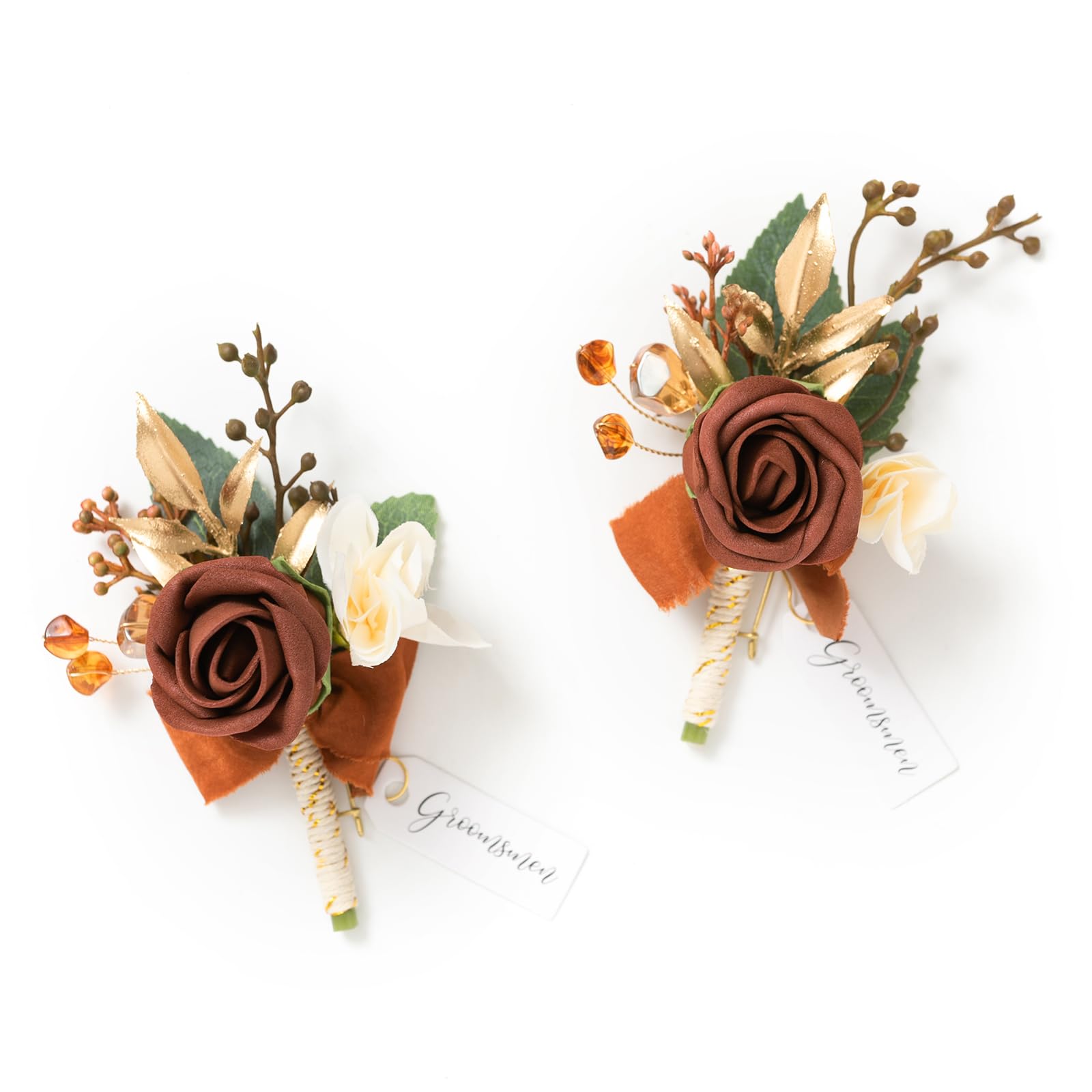 Ling's moment Boutonniere for Men, 2pcs Groom Groomsmen Guest Boutonniere, Artificial Flowers for Wedding/Prom/Homecoming, etc.Fall Orange Terracotta