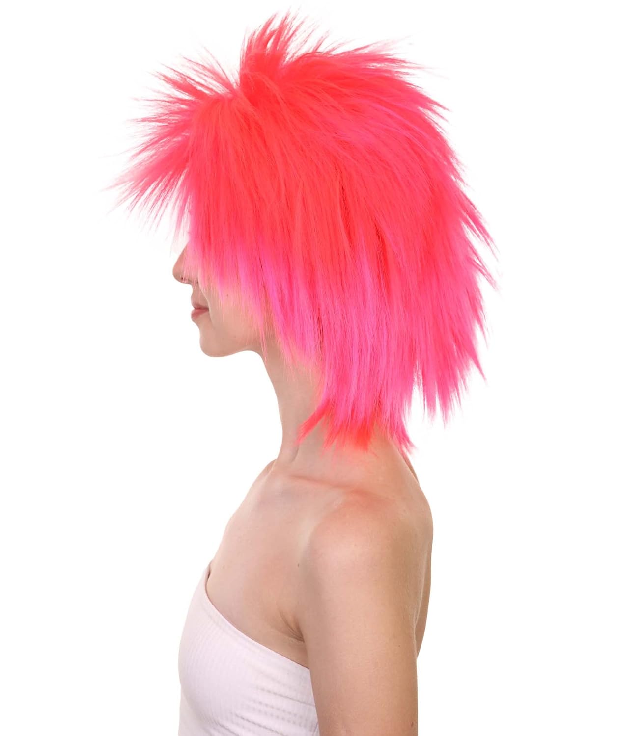 Halloween Party Online Women's Funky Punk Neon Pink Wig for Adults | Breathable Capless Cap | Flame‑Retardant Synthetic Fiber | Halloween Cosplay or 80s Costume Wigs
