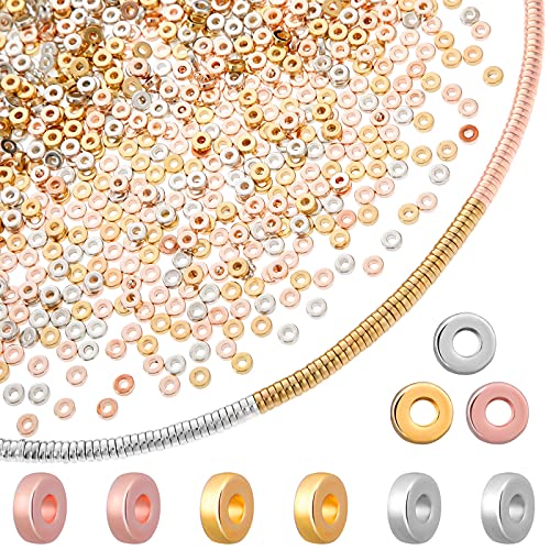 2100 Pieces Flat Round Disc Rondelle Spacer Beads Disc Spacer Loose Beads CCB Spacer Beads Disc Beads for Bracelet Necklace Jewelry DIY Crafts Making (Gold, Silver, Rose Gold,0.08 x 0.24 Inch)