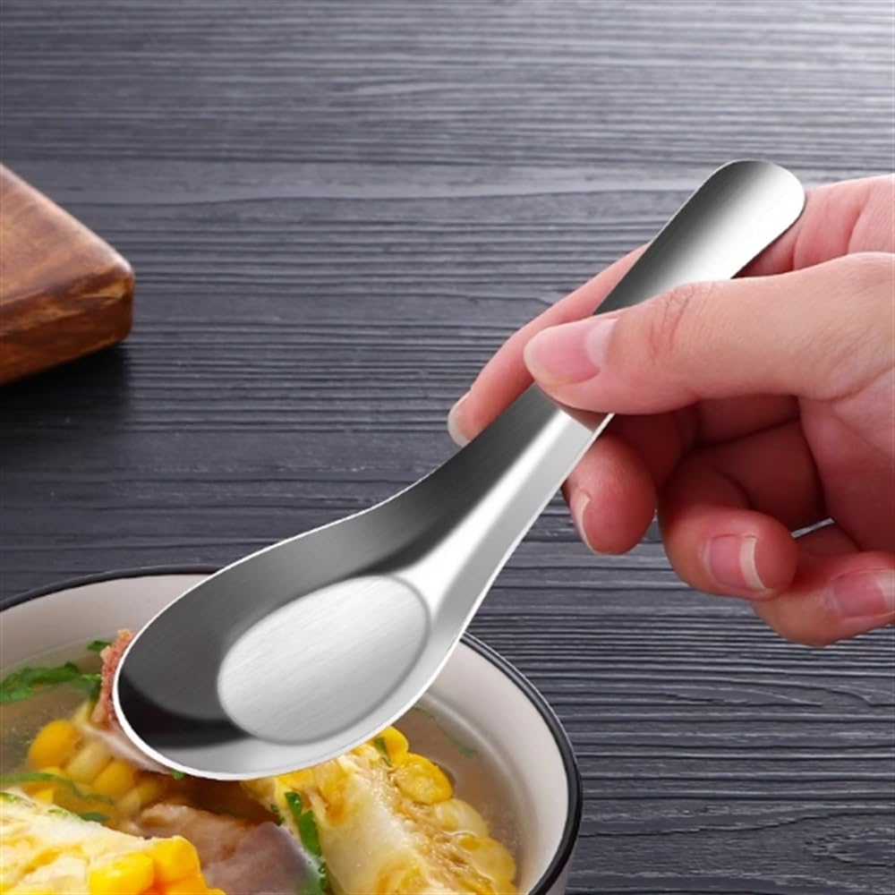 Cuchara de Postre Cuchara de fondo plano de acero inoxidable de 6 piezas Para una Limpieza Fácil(15cm)