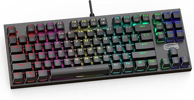 CP3 Mechanical Gaming Keyboard RGB Light up Keyboard Wired Anti-ghosting 87 Key Small Gaming Keyboard with Blue Switches for Laptop, Windows, PC Games and Work