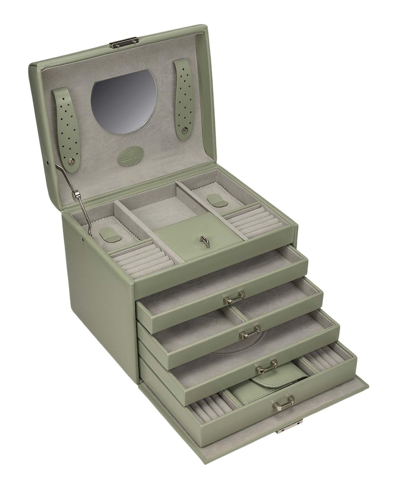 Windrose Schmuckkoffer mit integrierter Schmucktasche merino moda/salbei