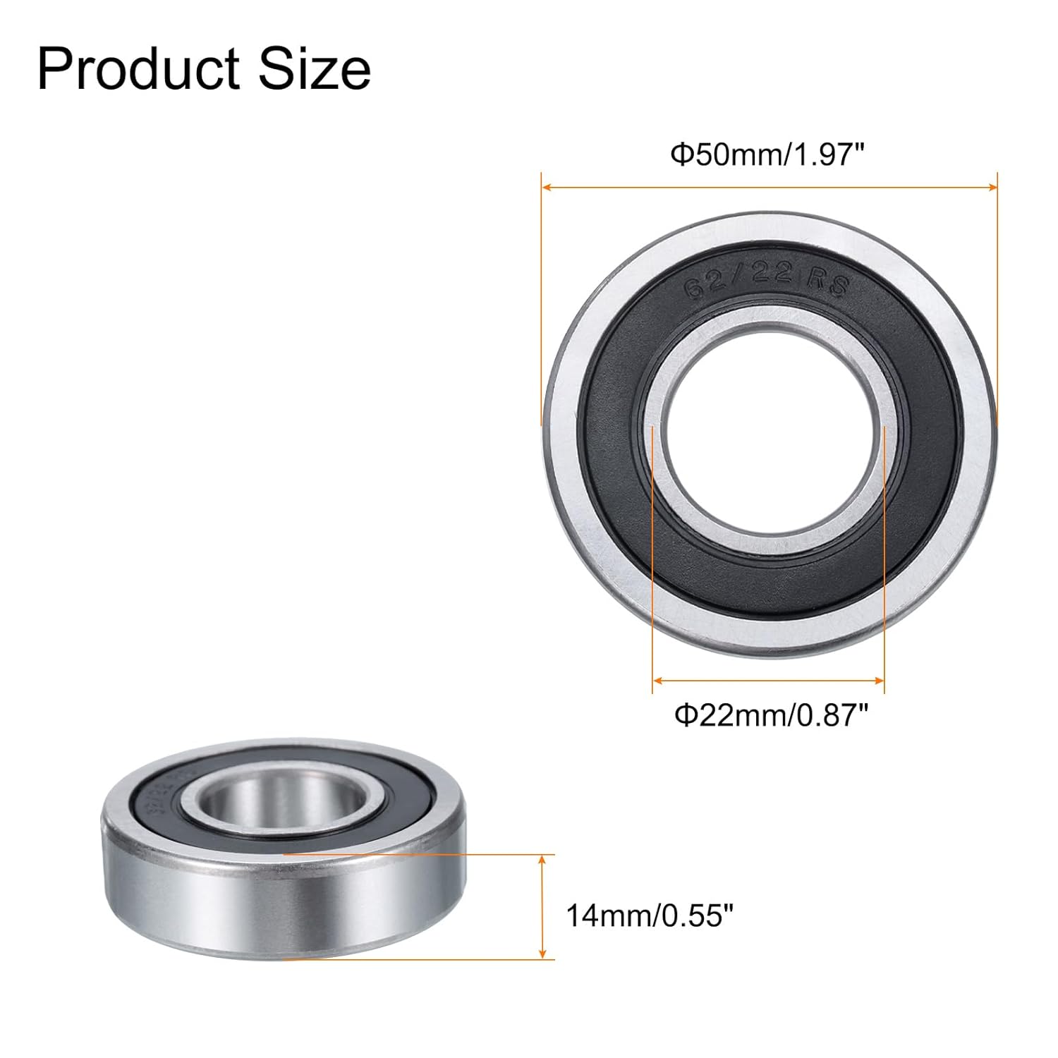 uxcell 4 Pcs 62/22-2RS Deep Groove Ball Bearing, 22mm x 50mm x 14mm High Carbon Chrome Steel Z3 Double Rubber Sealed Bearing (ABEC3)