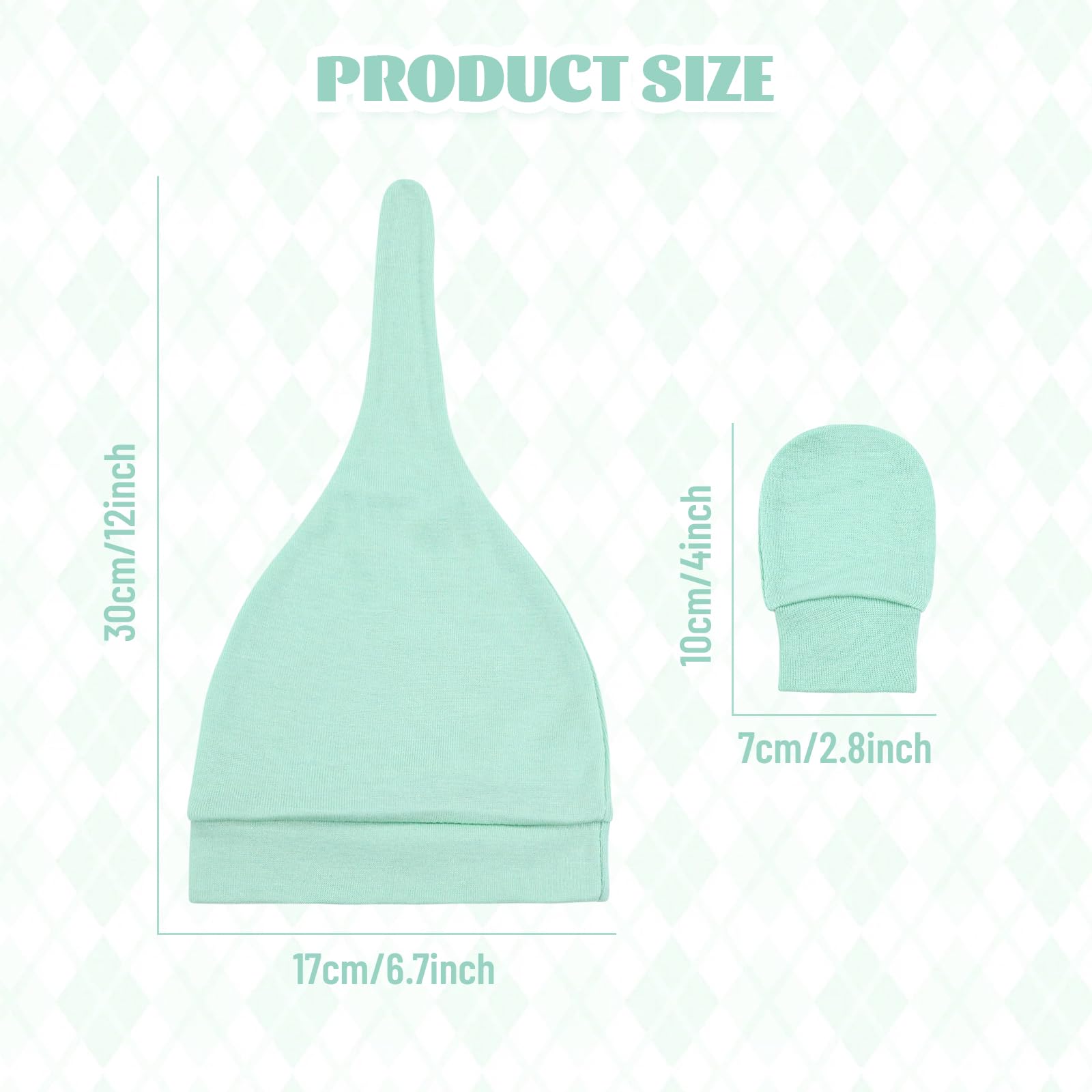 Cinaci 6 Sets Soft Stretchy Cotton Cute Knot Turban Hats and No Scratch Mittens Nursery Hospital Caps Beanies Bonnets Gloves Set for 3-9 Months Unisex Baby Girls Boys Newborns Infants Toddlers