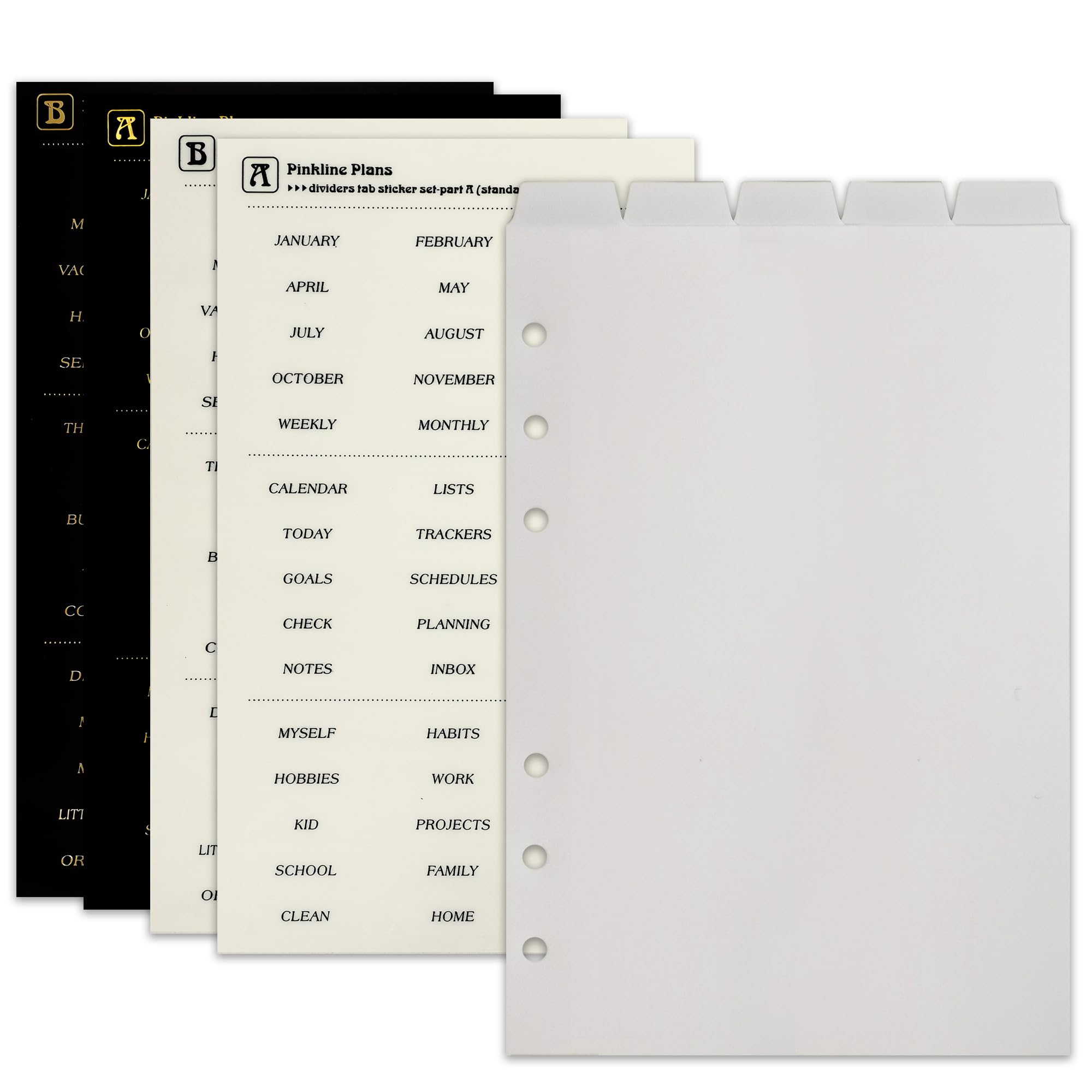 Zelten PP Binder Index Dividers with 4 Sheets Tab Stickers for Personal Organizer (PP Frosted 5-Top Tab, A5/6 Hole)