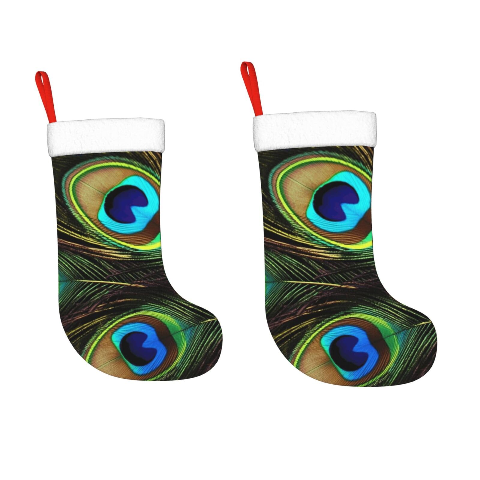 KLOPH 2 Pack 18 Inches Christmas Stockings Personalized Peacock Feathers Xmas Stocking Hanging Decoration Fireplace Stocking for Holiday Xmas Tree Christmas Fireplace Decor Gifts