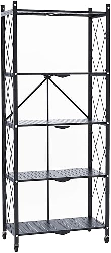 Wellynap Estante de almacenamiento de metal plegable de 5 niveles, estantería de alambre ajustable para lavandería, baño, cocina, despensa, armario