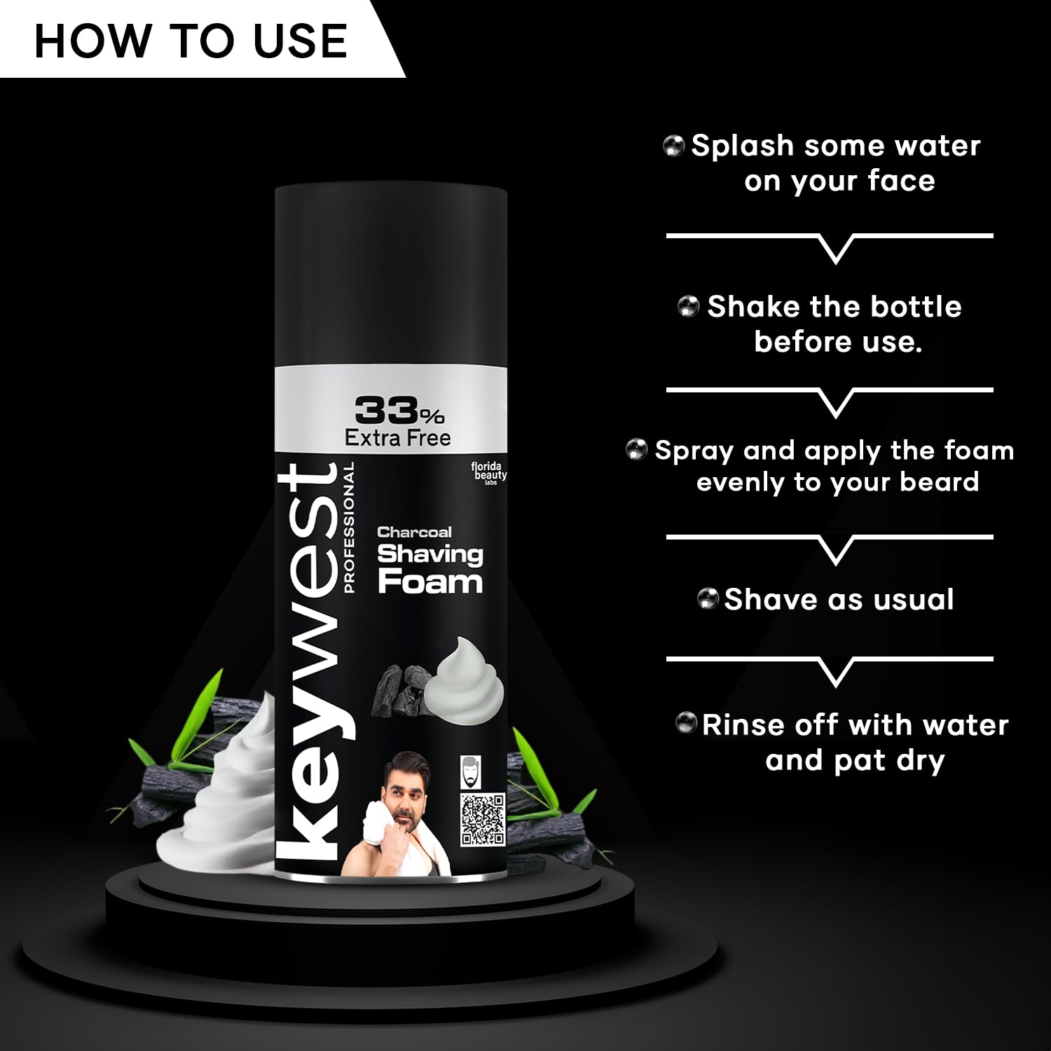 Keywest Charcoal Pre Shaving Foam for Men 385gm (33% Extra Free) | Shave Foam for Men All Skin Types | More Than 100 Shaves | Enriched with Activated Charcoal Powder & Aloe Vera 3