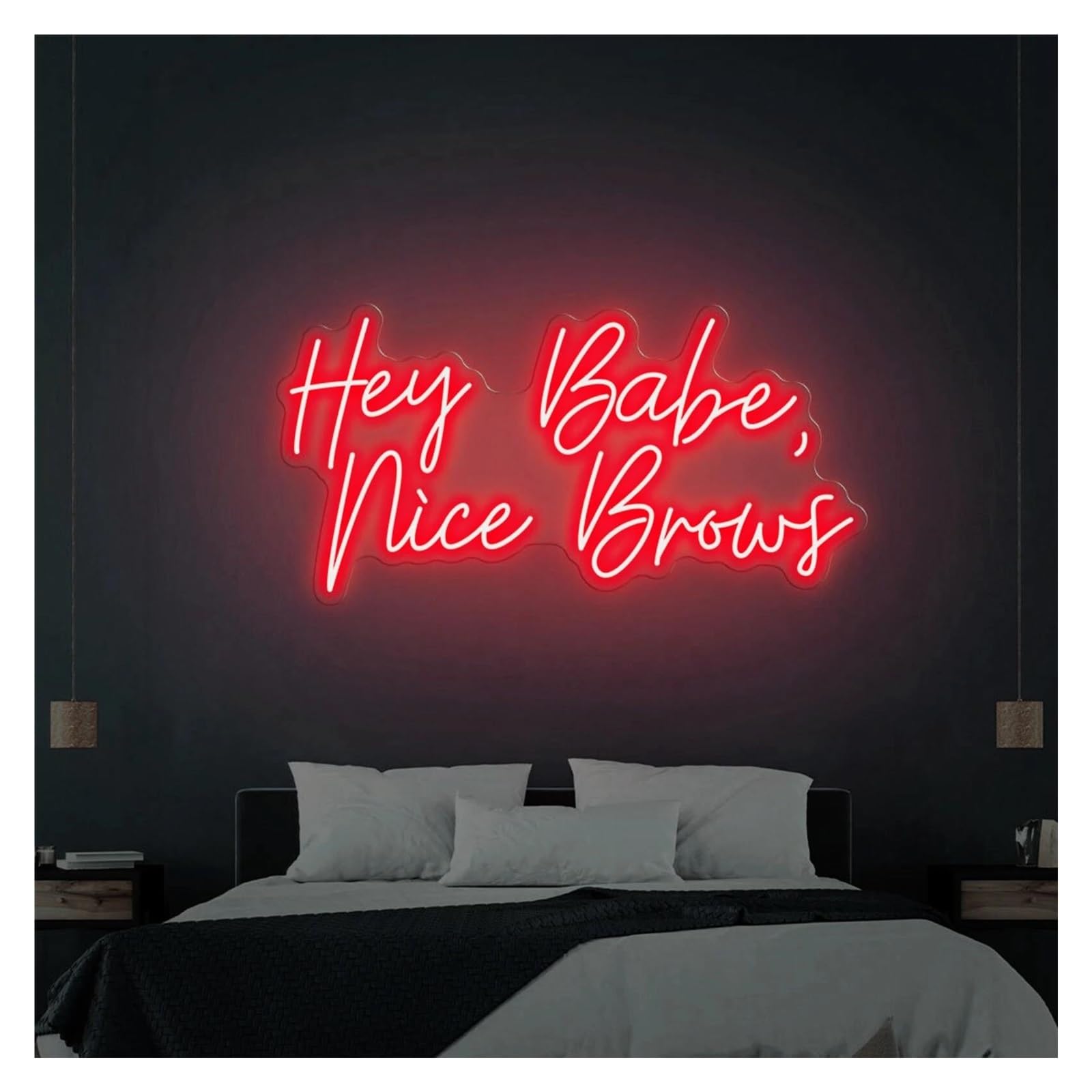 LEMST Signs Lamp Hey Babe Nice Brows Neon Sign,for Hair Beauty Salon Neon Business Sign, Wall Hanging Light Decor 51x28cm(Red)