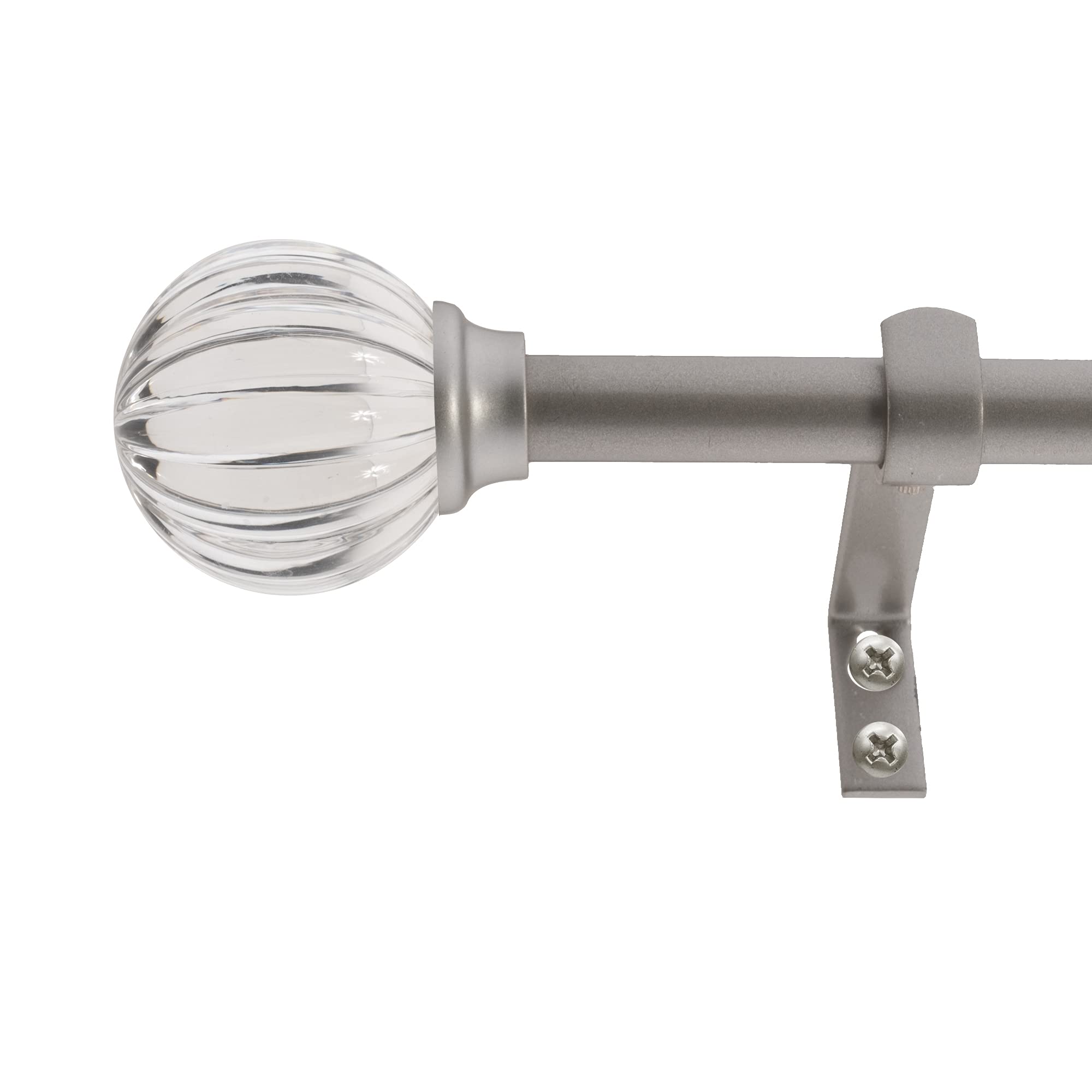 Decopolitan 5/8" Fluted Ball Curtain Rod Set, 48 to 86 Inches, Clear