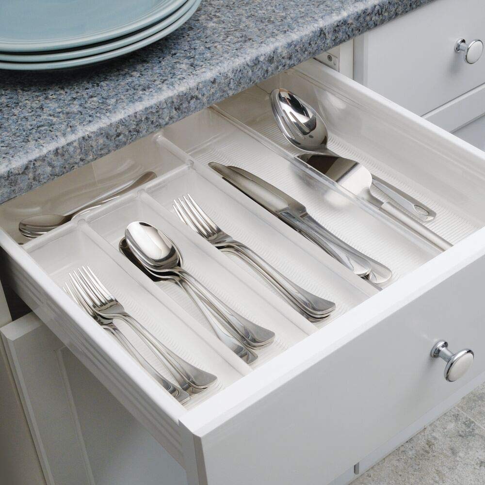 Bandeja organizadora de plástico ajustable y expandible para cajones de cocina, para almacenar cubiertos, cucharas, utensilios de cocina, aparatos, 2 pulgadas de alto, transparente 2