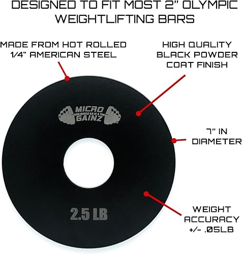 Miniatura 3 de Micro Gainz - Juego de 2 platos de pesas olímpicas de acero, 2.5 libras, 5 libras o 10 libras, juego de platos diseñado para entrenamiento de fuerza