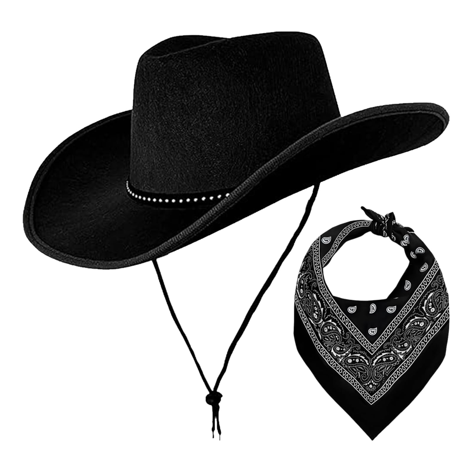 Lotiaan Cowboy Hats for Men and Women with Bandana Scarf, Unisex Western Hats Set, Cowboy Hat Cowgirl Hat Fancy Dress, Texan Costume Accessories for Adults, for Halloween Birthday Cosplay Party (A)