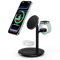 RoRoSkin Stazione di ricarica 3 in 1 per più dispositivi, stazione di ricarica induttiva da 15W, supporto di ricarica Mag Safe per iPhone 16 15 14,iWatch Ultra 2, 1,Series 9,AirPods,caricatore Mag Safe