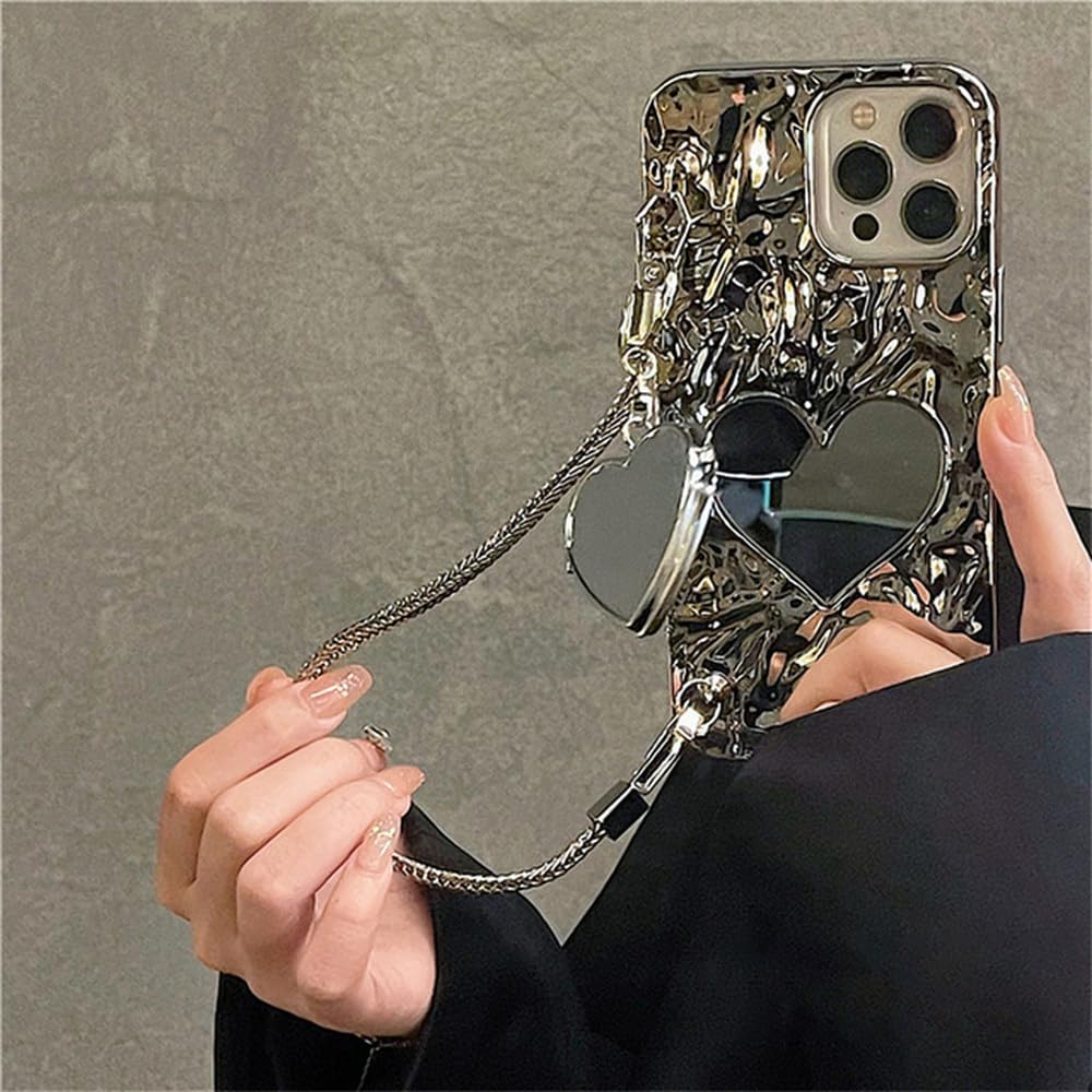 Coque miroir cœur iPhone 11 argent plissé résout le manque de miroir de poche - 8