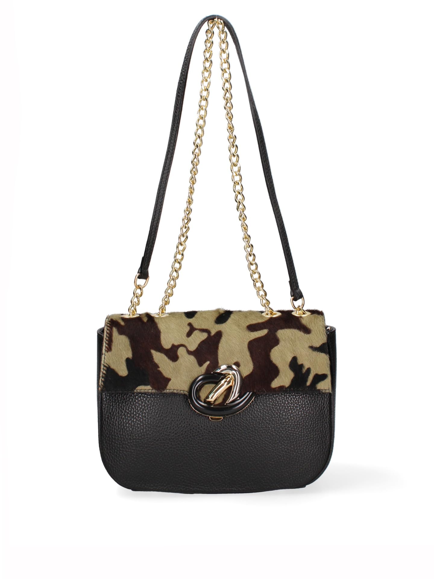 Gave Lux Bolso de hombro para mujer auténtica piel dólar y caballo. Producto artesanal. Made in Italy GLX2256009423FBG Verde oscuro 27x19x10 cm