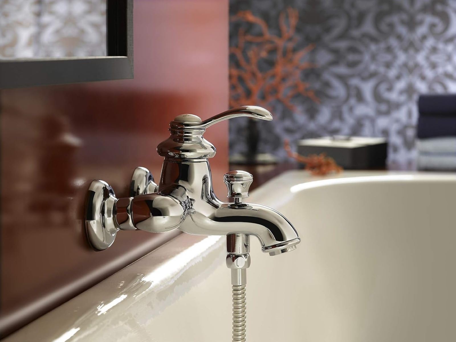 Jacob Delafon Mitigeur Bain-Douche Mural Mécanique Fairfax, Rétro, Chrome | Cartouche céramique. Installation rapide. Débit 12L/min douche 20L/min bain