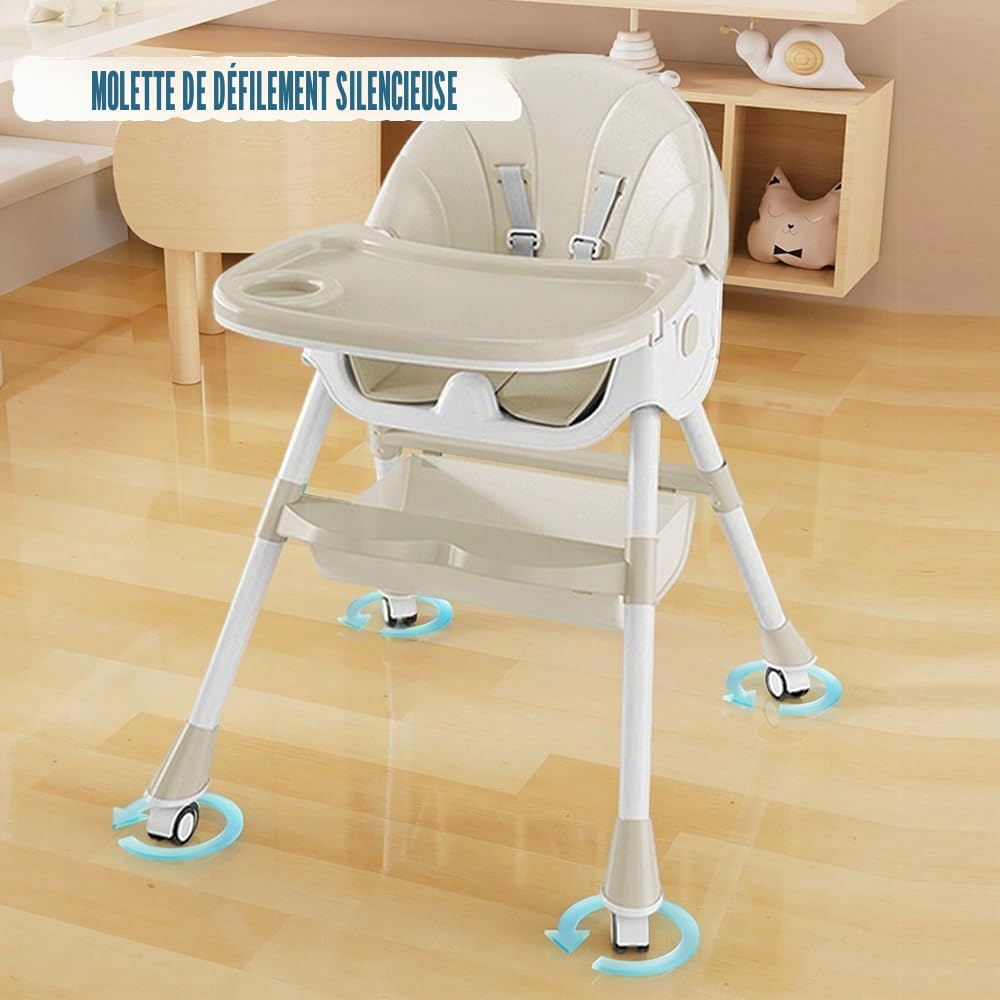 Chaise Haute Evolutive 6 en 1,Transat, Balancelle et Rocker Multifonction pour Bébé (0m+ 15kg) / Reclinable, Pliable et Réglable,Harnais 5 Points,Siège de table enfant