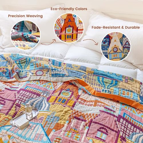 Image of MSGKV Roman Castle Cotton Throw Blanket 50 inchx60 inch Art Woven Cotton Throw