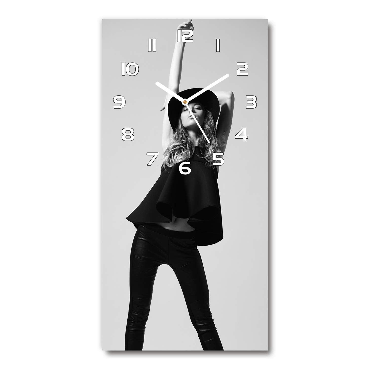 Horloge en Verre 30x60cm pour Salon Design Moderne avec Femme en Noir