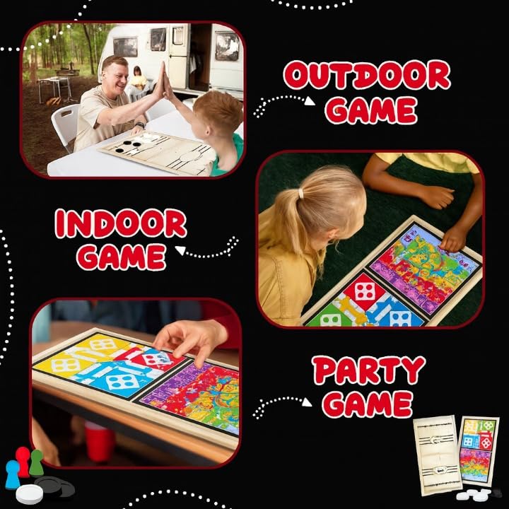 Image of Board Games for Kids | 3 in 1 String Hockey, Ludo & Snake Ladder Wooden Board Game | Indoor Games for Kids & Family | Fast Sling Puck Game, Fun Wooden Home Play Set for All Ages